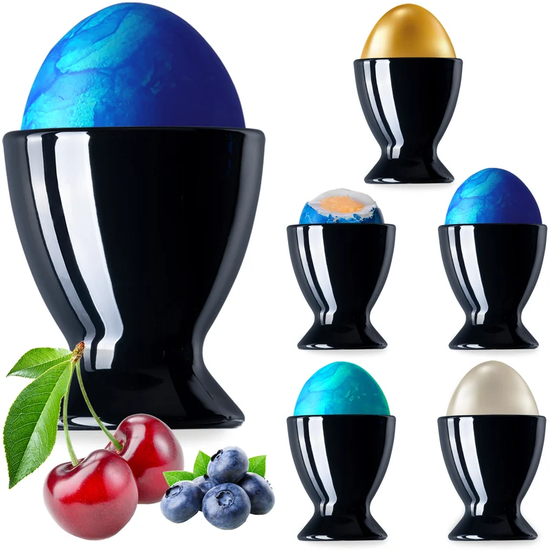 PLATINUX Schwarze Eierbecher aus Glas Set 6-Teilig Eierständer Egg-Cup max. 35ml