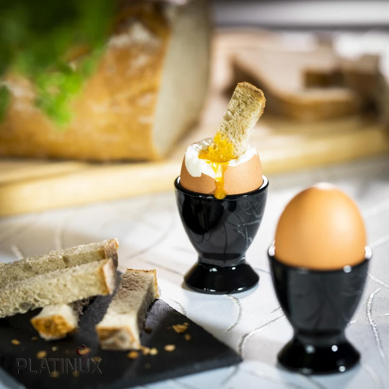 PLATINUX Schwarze Eierbecher aus Glas Set 6-Teilig Eierständer Egg-Cup max. 35ml