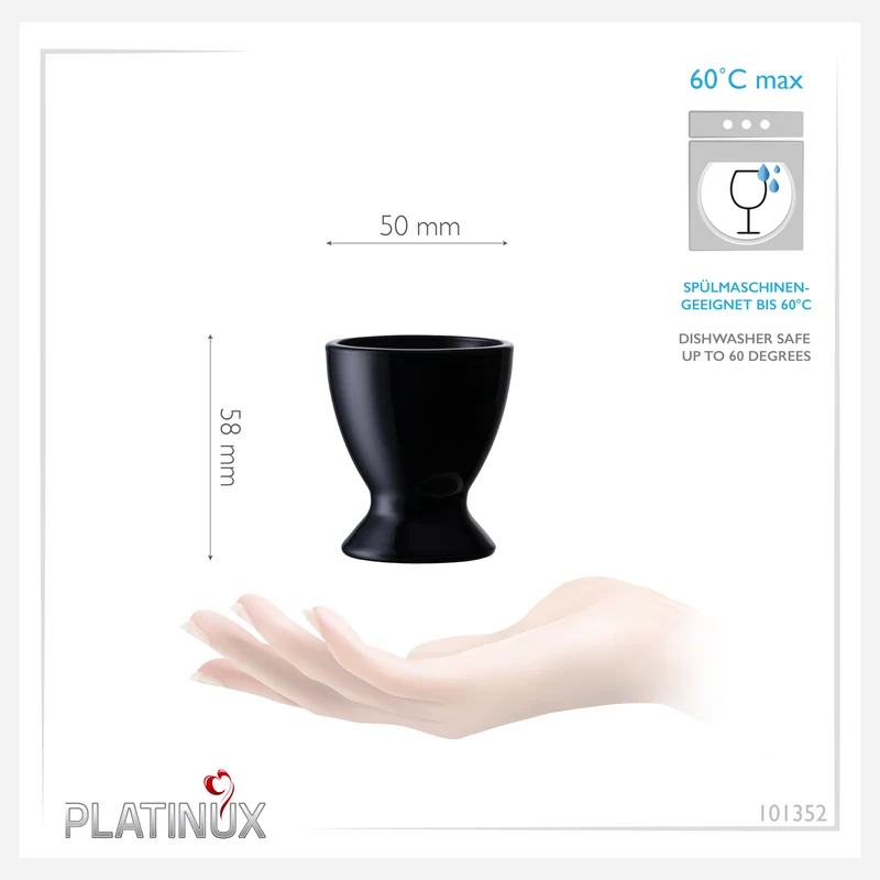 PLATINUX Schwarze Eierbecher aus Glas Set 6-Teilig Eierständer Egg-Cup max. 35ml