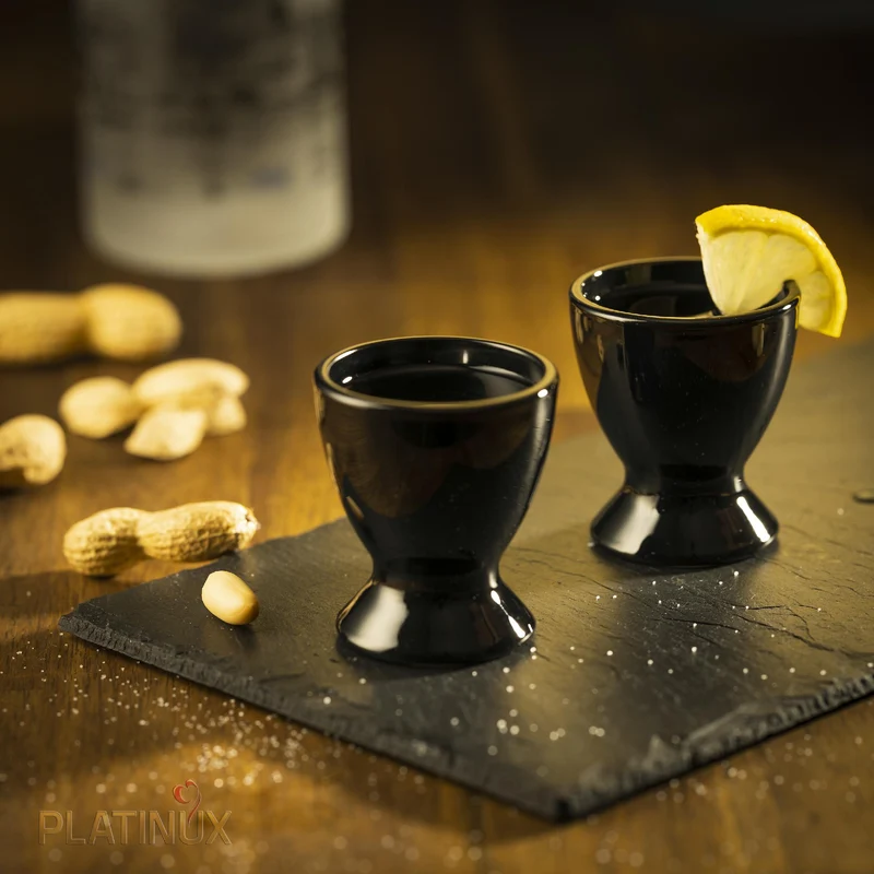 PLATINUX Schwarze Eierbecher aus Glas Set 6-Teilig Eierständer Egg-Cup max. 35ml