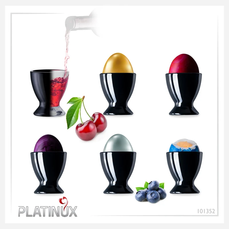 PLATINUX Schwarze Eierbecher aus Glas Set 6-Teilig Eierständer Egg-Cup max. 35ml