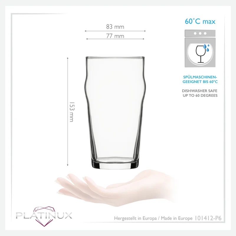 PLATINUX Biergläser Set 6 Stück 500ml (max. 568ml) Weizengläser aus Glas
