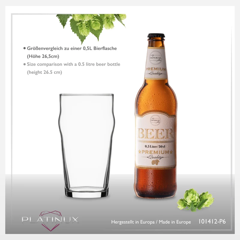 PLATINUX Biergläser Set 6 Stück 500ml (max. 568ml) Weizengläser aus Glas
