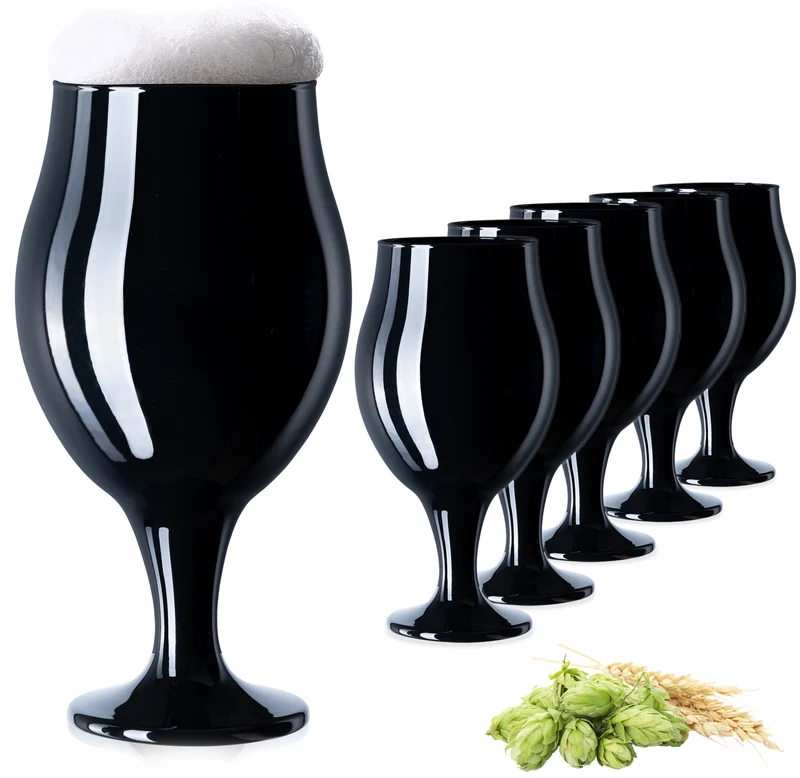 PLATINUX Schwarze Biertulpen Biergläser Set 6 Teilig 450ml (max. 550ml) aus Glas