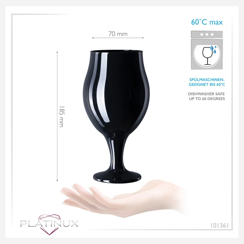 PLATINUX Schwarze Biertulpen Biergläser Set 6 Teilig 450ml (max. 550ml) aus Glas