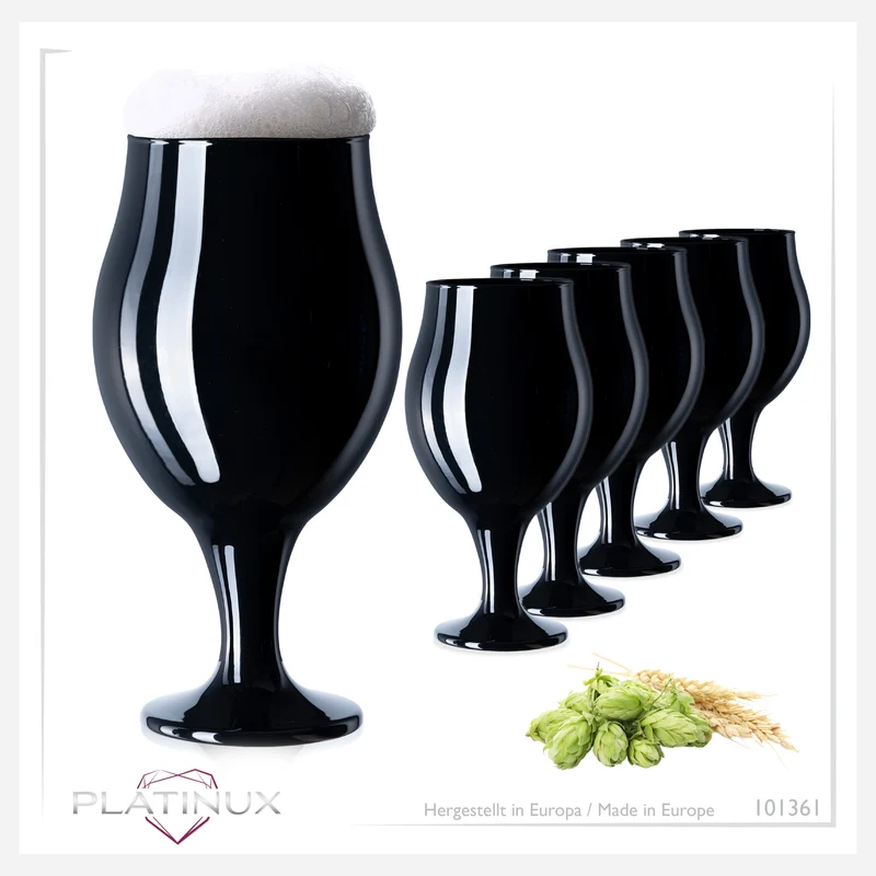 PLATINUX Schwarze Biertulpen Biergläser Set 6 Teilig 450ml (max. 550ml) aus Glas