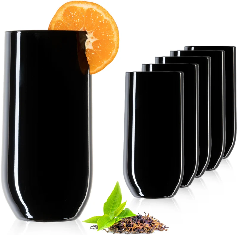 PLATINUX Schwarze Elegante Trinkgläser 360ml (max. 440ml) Set 6 Teilig aus Glas