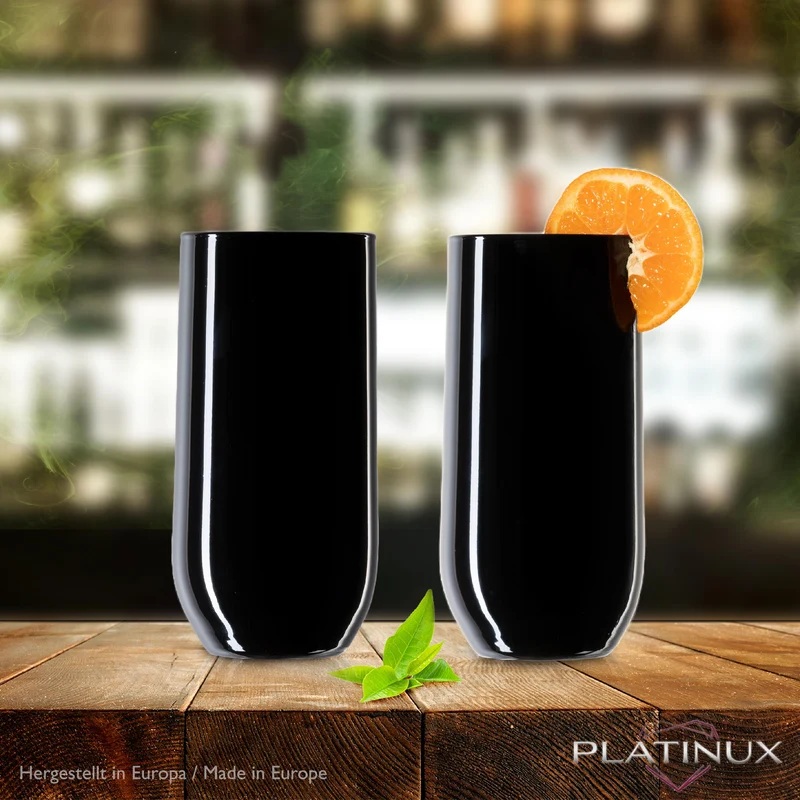 PLATINUX Schwarze Elegante Trinkgläser 360ml (max. 440ml) Set 6 Teilig aus Glas