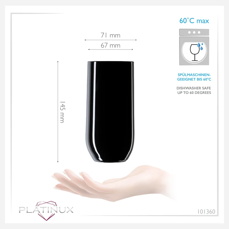 PLATINUX Schwarze Elegante Trinkgläser 360ml (max. 440ml) Set 6 Teilig aus Glas