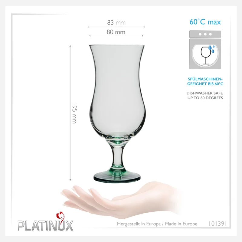 PLATINUX Cocktailgläser mit Ombré Effekt Grün 400ml (max. 470ml) Set 6 Teilig