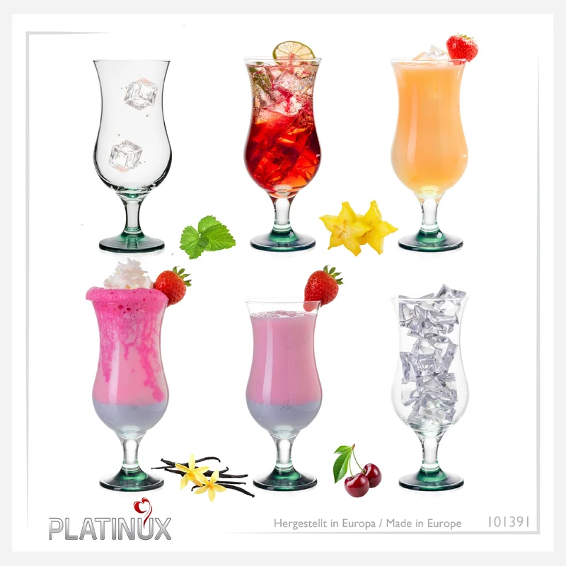 PLATINUX Cocktailgläser mit Ombré Effekt Grün 400ml (max. 470ml) Set 6 Teilig