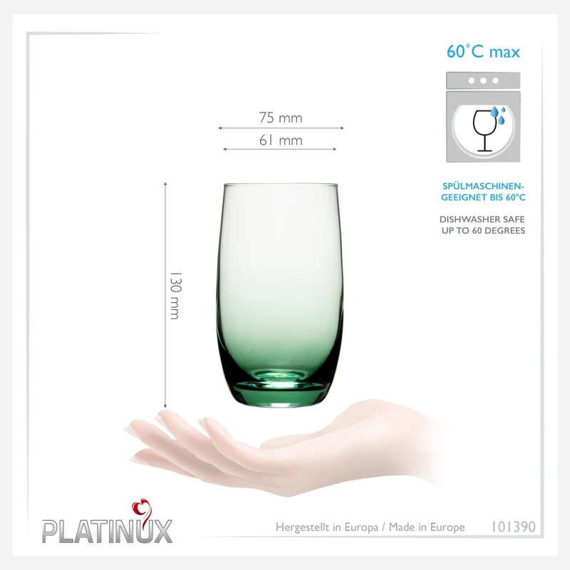 PLATINUX Elegante Ombré Trinkgläser Grün aus Glas 280ml (max. 370ml) Set 6 Teilig