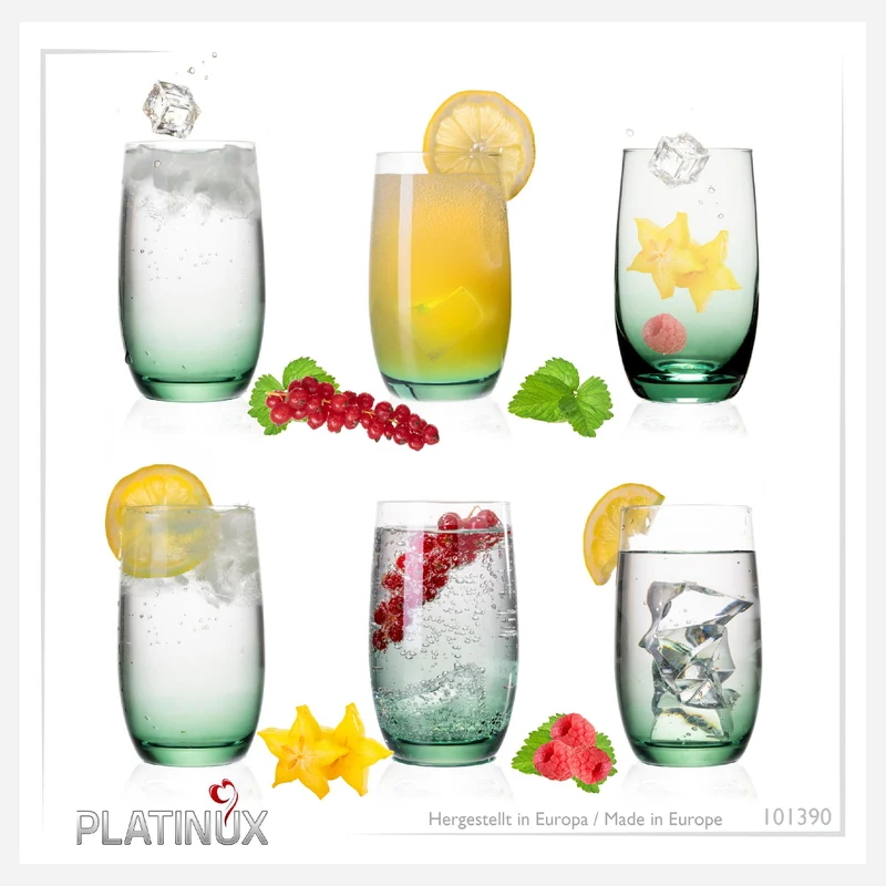 PLATINUX Elegante Ombré Trinkgläser Grün aus Glas 280ml (max. 370ml) Set 6 Teilig