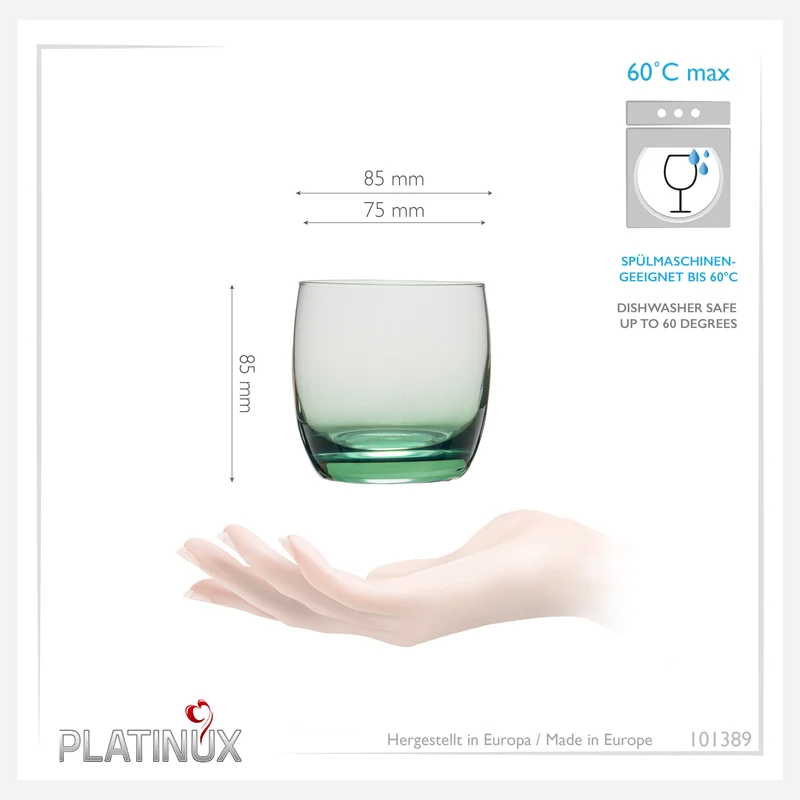 PLATINUX Elegante Trinkgläser aus Glas Ombré Effekt Grün 200ml (max. 320ml) Set 6 Teilig