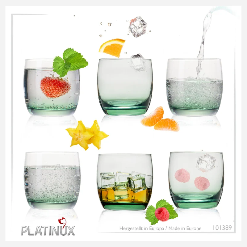 PLATINUX Elegante Trinkgläser aus Glas Ombré Effekt Grün 200ml (max. 320ml) Set 6 Teilig