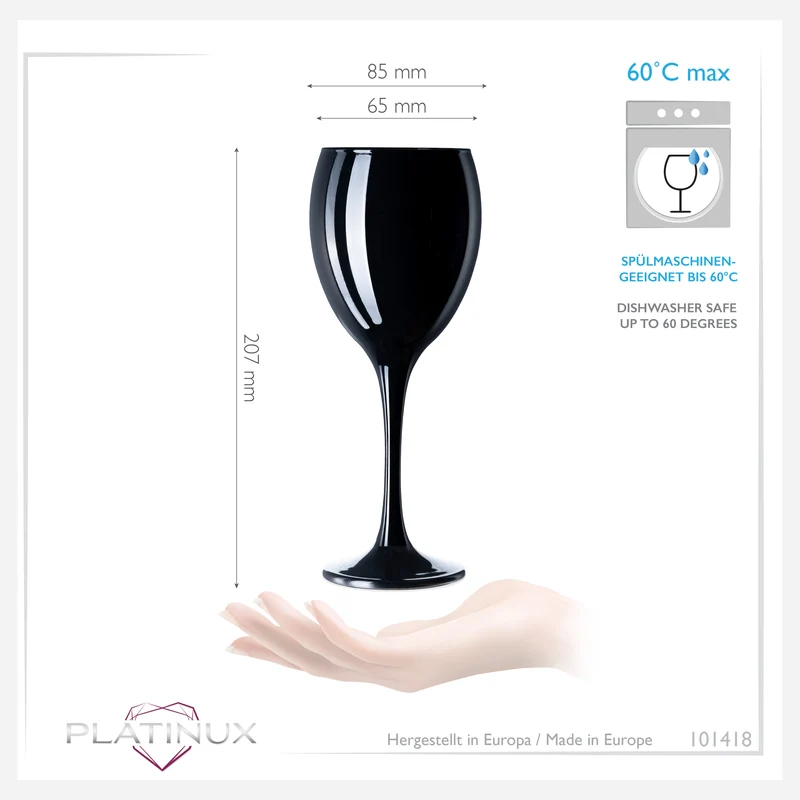 PLATINUX Schwarze Weingläser aus Glas Set 6 Teilig 130ml (max. 320ml)