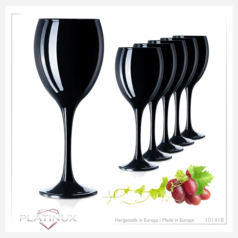 PLATINUX Schwarze Weingläser aus Glas Set 6 Teilig 130ml (max. 320ml)