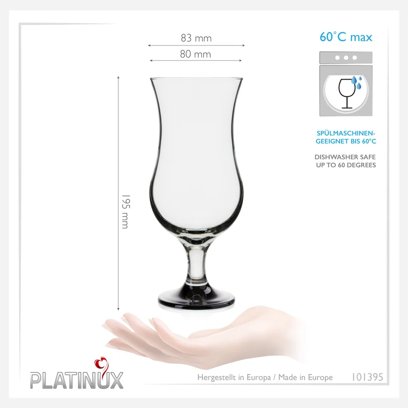 PLATINUX Cocktailgläser aus Glas mit Schwarzem Ombré Effekt 400ml (max. 470ml) Set 6 Teilig