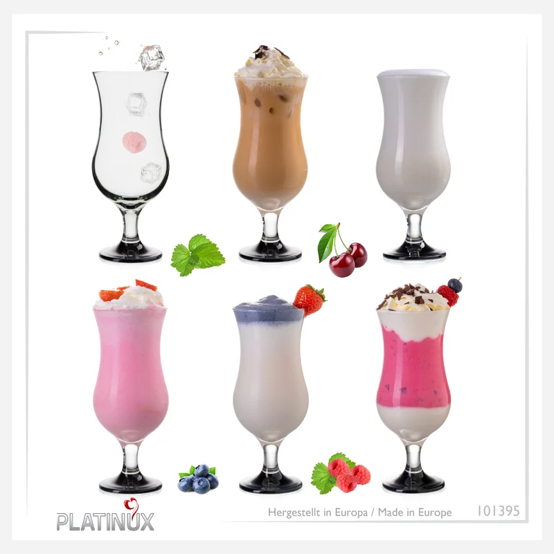 PLATINUX Cocktailgläser aus Glas mit Schwarzem Ombré Effekt 400ml (max. 470ml) Set 6 Teilig