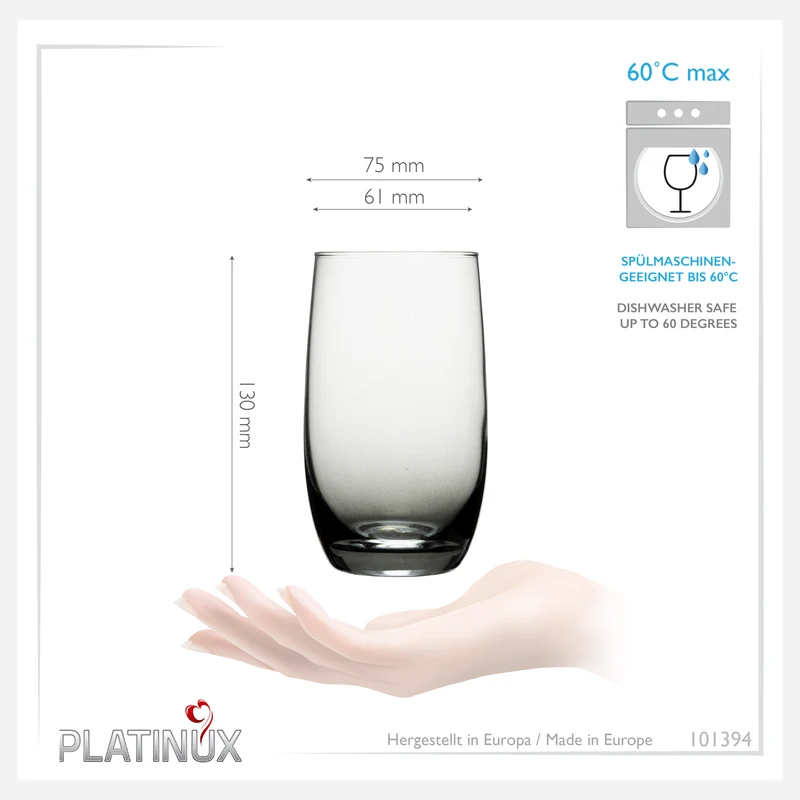 PLATINUX Elegante Ombré Trinkgläser aus Glas Schwarz 280ml (max. 370ml) Set 6 Teilig