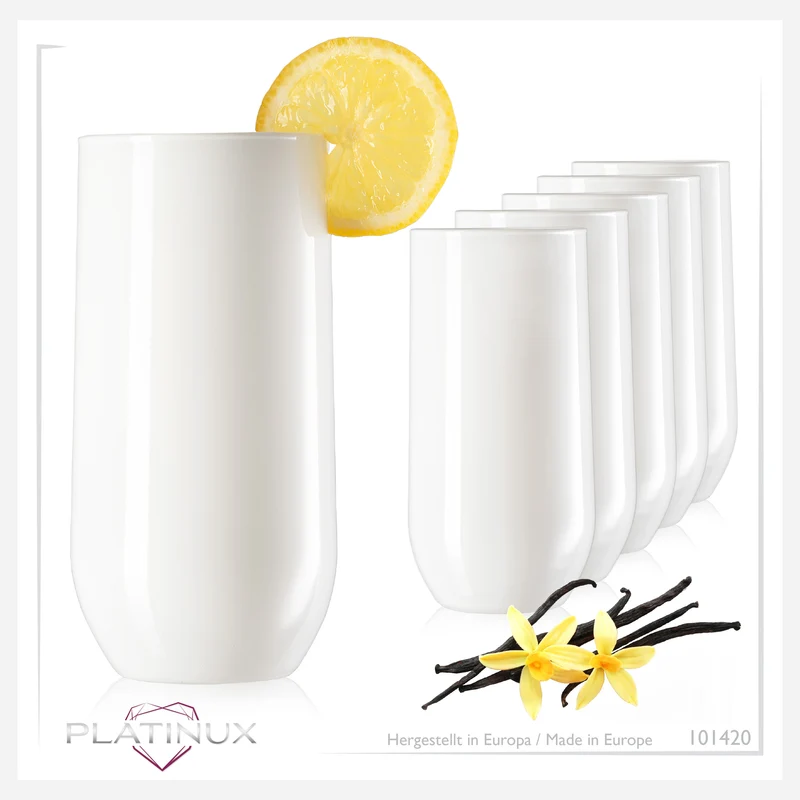 PLATINUX Elegante Weiße Trinkgläser aus Glas 360ml (max. 440ml) Set 6 Teilig