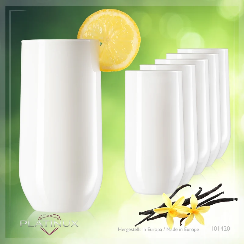 PLATINUX Elegante Weiße Trinkgläser aus Glas 360ml (max. 440ml) Set 6 Teilig