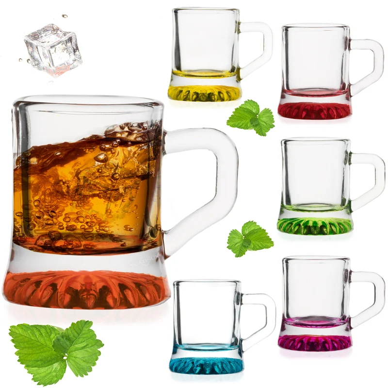 PLATINUX Shotgläser mit Henkel Set 2cl 6 Teilig Mini Bierkrug