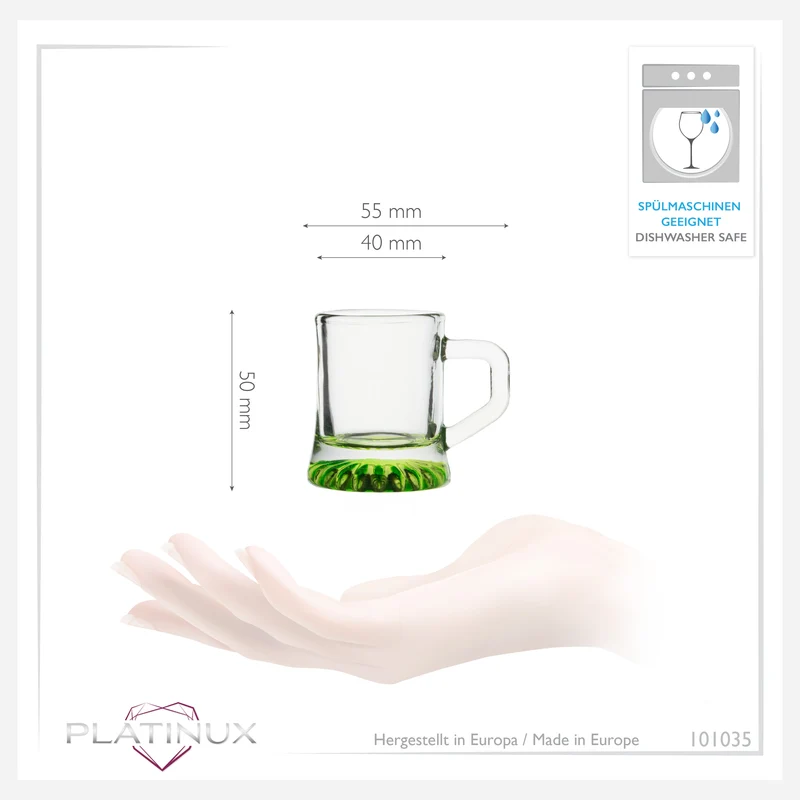 PLATINUX Shotgläser mit Henkel Set 2cl 6 Teilig Mini Bierkrug