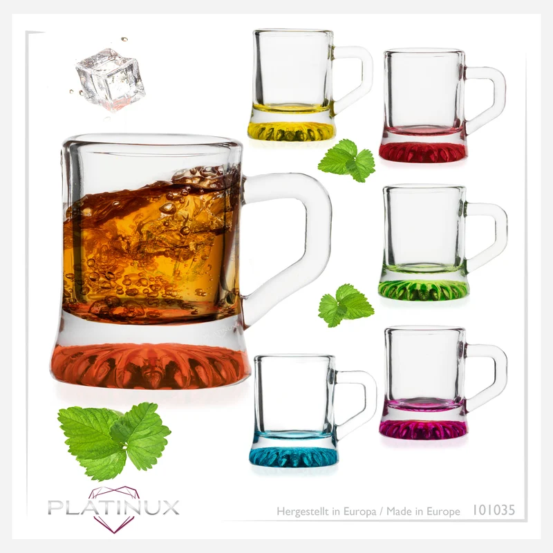PLATINUX Shotgläser mit Henkel Set 2cl 6 Teilig Mini Bierkrug