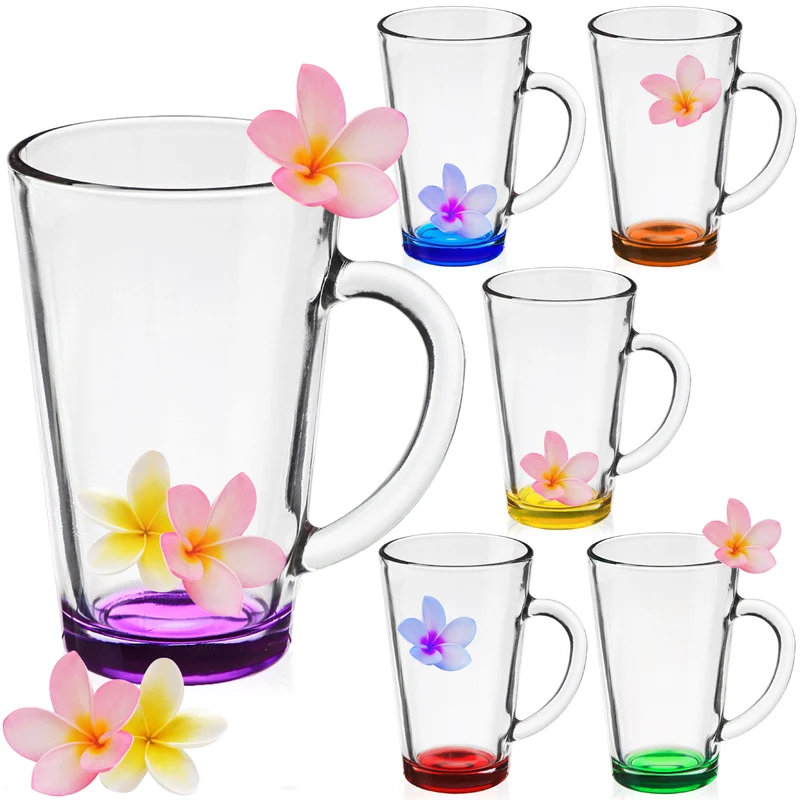 PLATINUX Bunte Kaffeegläser Teegläser mit Griff 360ml Set 6 Teilig Mehrfarbig