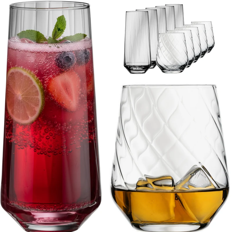 IMPERIAL Strukturierte Trinkgläser 12er Set aus Crystalline Glas 420ml & 430ml "London/Cali"