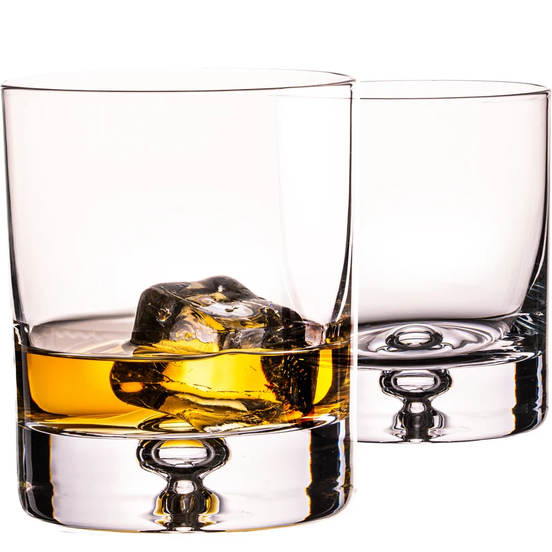 IMPERIAL Whiskeyglas Set 2 Stück 300ml Whiskygläser aus Crystalline Glas "Lissabon" mit Luftblase im Boden Handmade