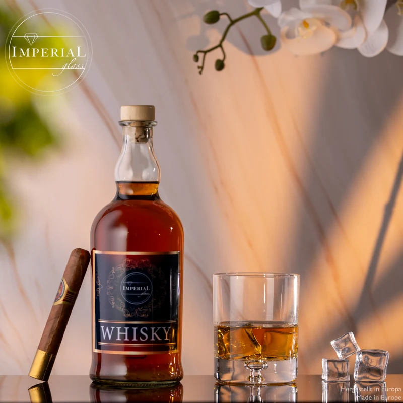IMPERIAL Whiskeyglas Set 2 Stück 300ml Whiskygläser aus Crystalline Glas "Lissabon" mit Luftblase im Boden Handmade