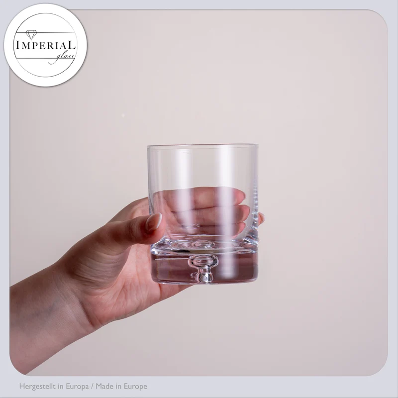 IMPERIAL Whiskeyglas Set 2 Stück 300ml Whiskygläser aus Crystalline Glas "Lissabon" mit Luftblase im Boden Handmade