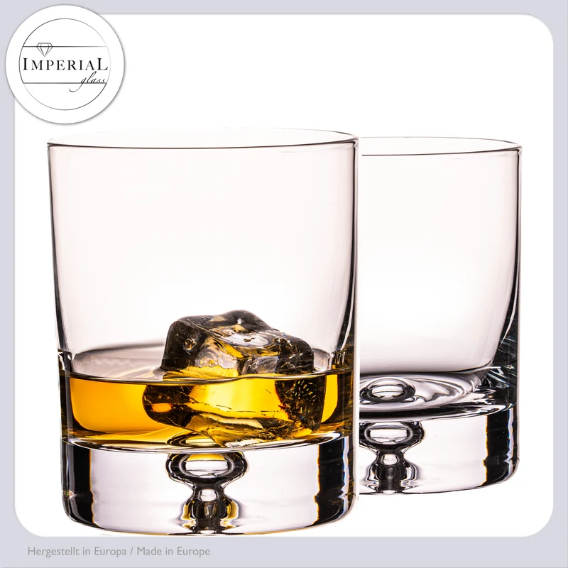 IMPERIAL Whiskeyglas Set 2 Stück 300ml Whiskygläser aus Crystalline Glas "Lissabon" mit Luftblase im Boden Handmade