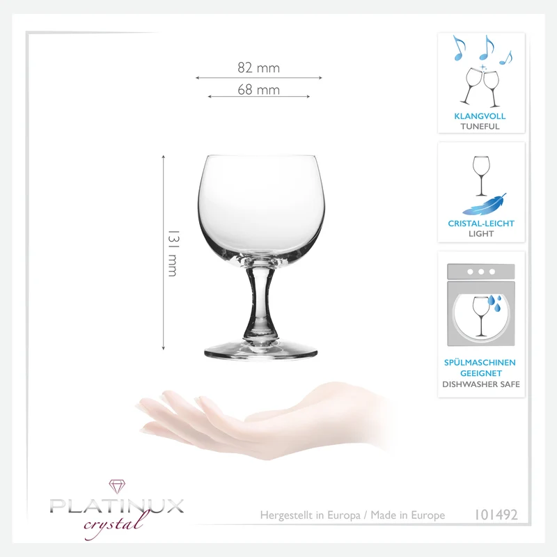 PLATINUX Kleine Weingläser 250ml Set 6-Teilig Rotweingläser aus Crystalline Glas