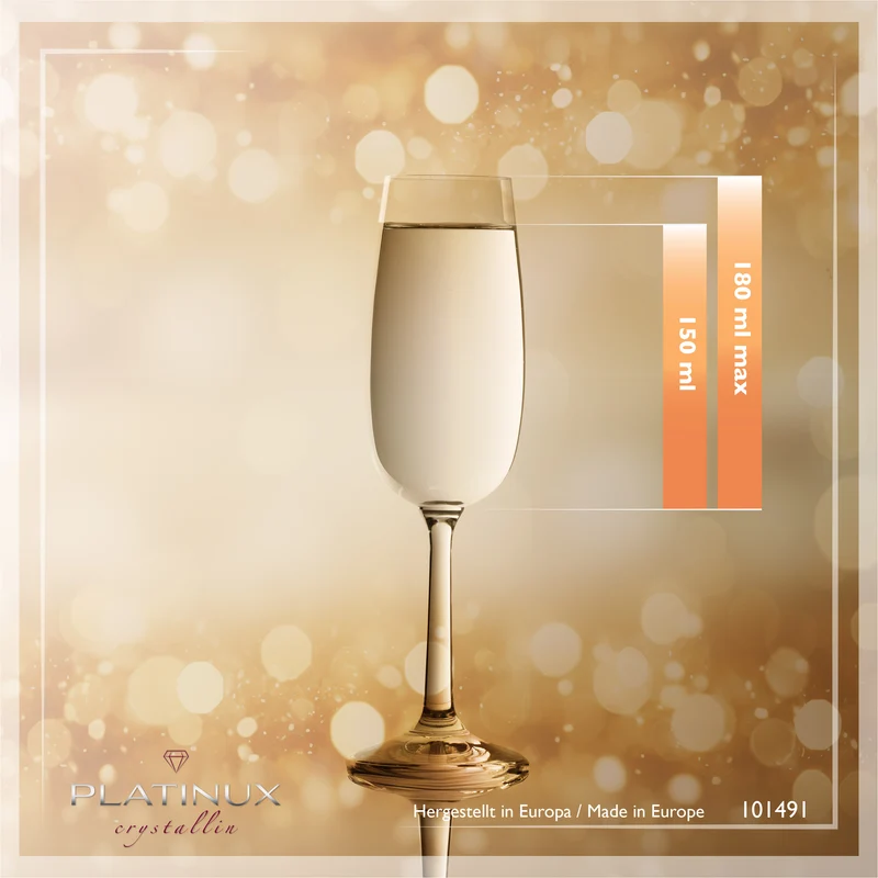 PLATINUX Sektgläser 150ml (max. 180ml) Sektkelche aus Crystalline Glas Set 6-Teilig Spülmaschinenfest