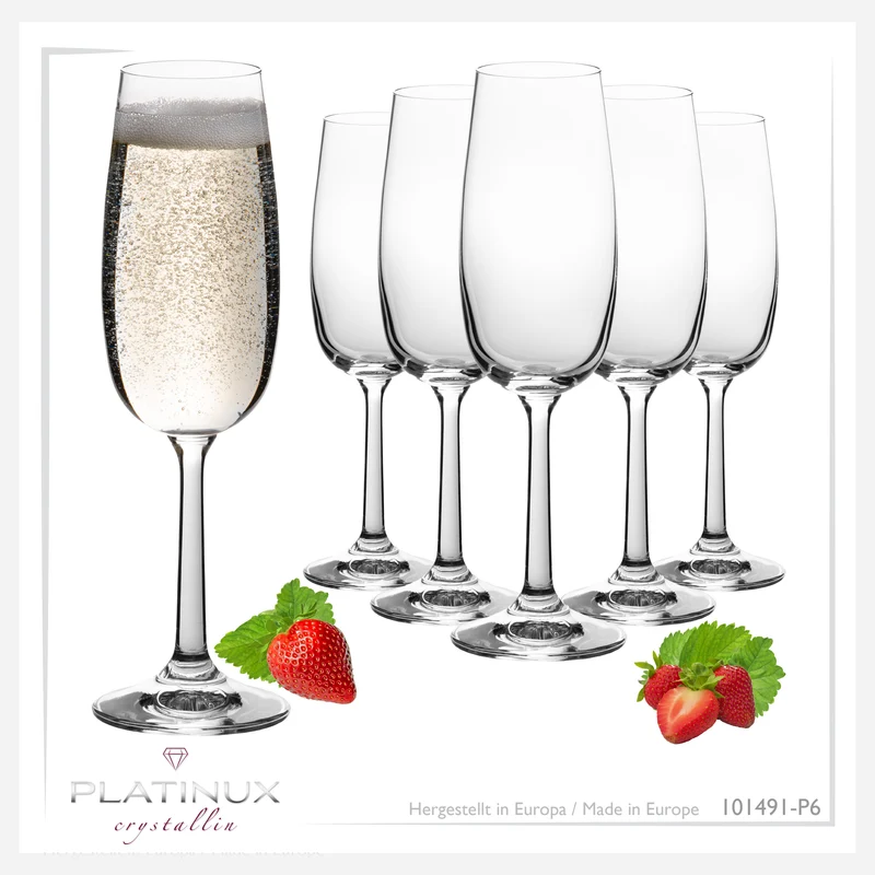 PLATINUX Sektgläser 150ml (max. 180ml) Sektkelche aus Crystalline Glas Set 6-Teilig Spülmaschinenfest