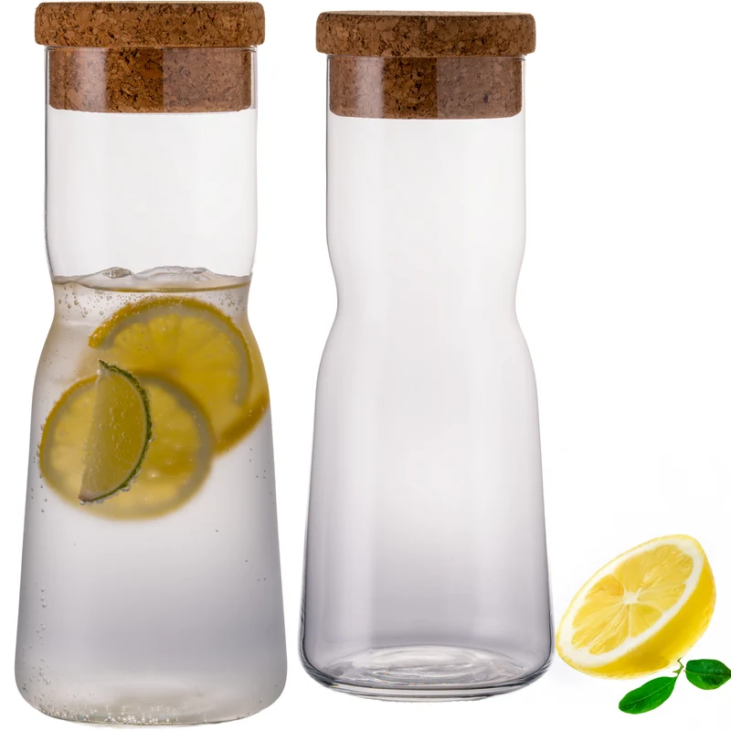 IMPERIAL glass Glaskaraffe 1L aus Crystalline Glas mit Korkdeckel X-Form Set 2 Stück Spülmaschinenfest