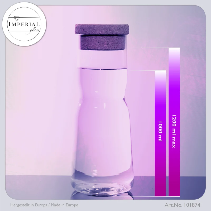 IMPERIAL glass Glaskaraffe 1L aus Crystalline Glas mit Korkdeckel X-Form Set 2 Stück Spülmaschinenfest
