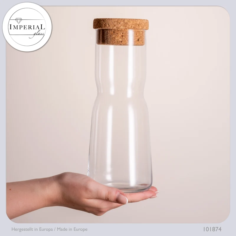 IMPERIAL glass Glaskaraffe 1L aus Crystalline Glas mit Korkdeckel X-Form Set 2 Stück Spülmaschinenfest
