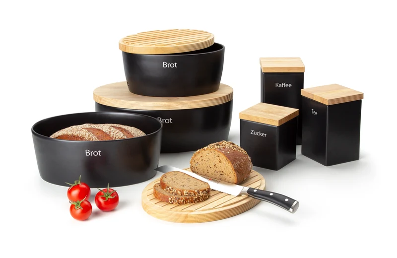 -Continenta- Brottopf oval Keramik mit Holzdeckel, 36x23x13,5cm