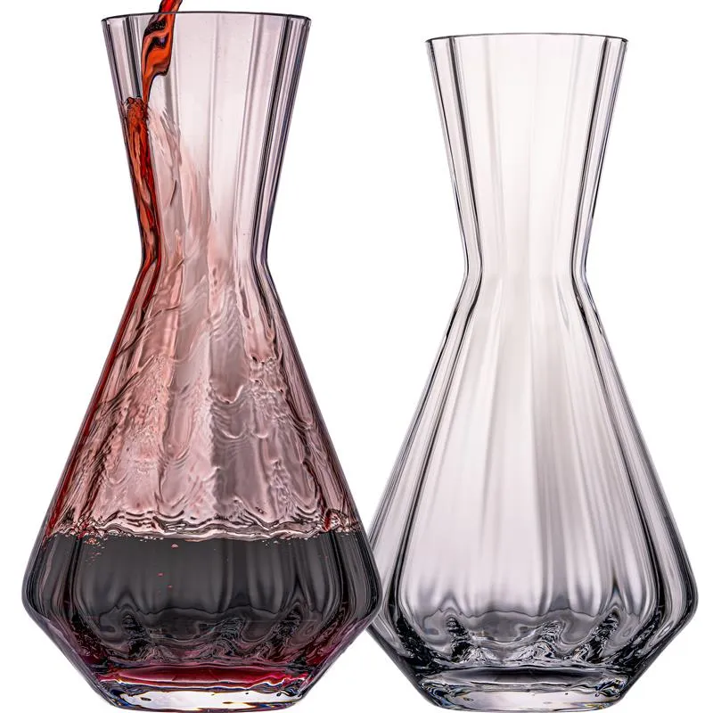 IMPERIAL glass Weindekanter 1200ml 2er Set handgefertigte Karaffe aus Crystalline Glas mit gewellter Optik "Cali/London"