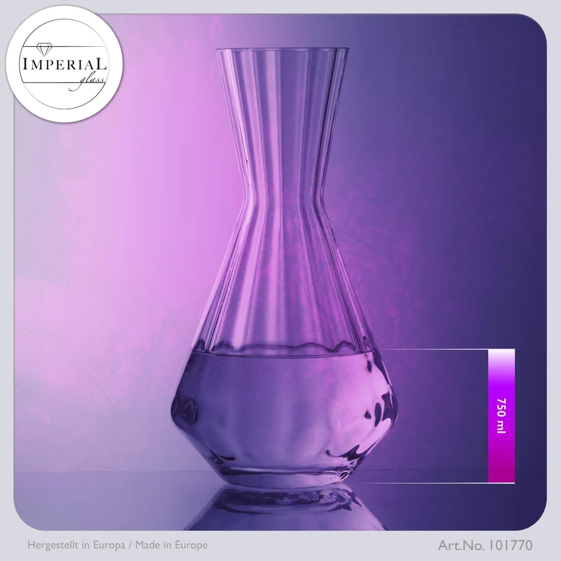 IMPERIAL glass Weindekanter 1200ml 2er Set handgefertigte Karaffe aus Crystalline Glas mit gewellter Optik "Cali/London"