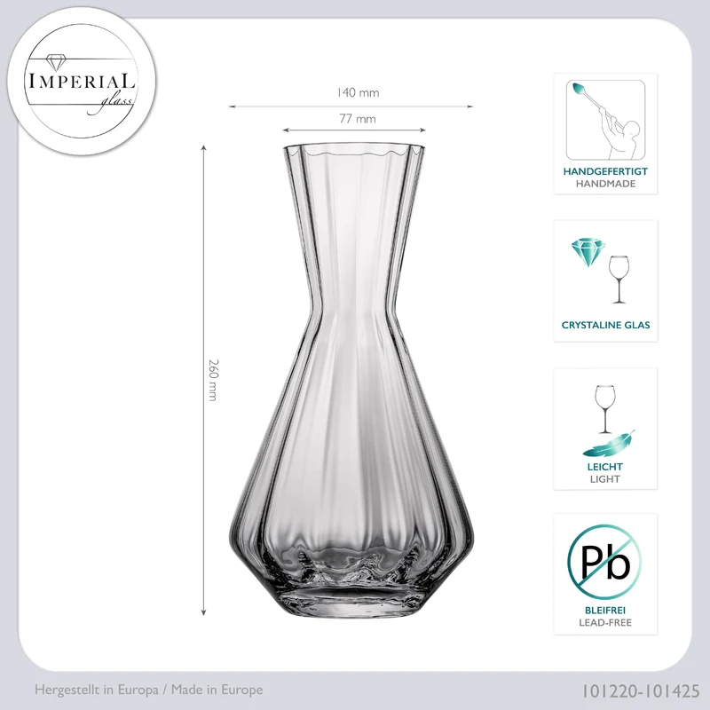 IMPERIAL glass Weindekanter 1200ml 2er Set handgefertigte Karaffe aus Crystalline Glas mit gewellter Optik "Cali/London"