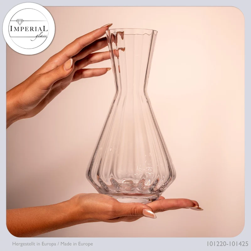 IMPERIAL glass Weindekanter 1200ml 2er Set handgefertigte Karaffe aus Crystalline Glas mit gewellter Optik "Cali/London"