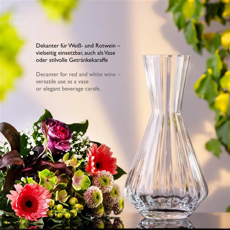 IMPERIAL glass Weindekanter 1200ml 2er Set handgefertigte Karaffe aus Crystalline Glas mit gewellter Optik "Cali/London"