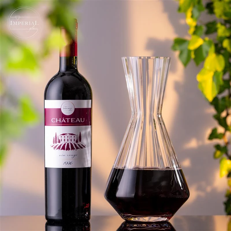 IMPERIAL glass Weindekanter 1200ml 2er Set handgefertigte Karaffe aus Crystalline Glas mit gewellter Optik "Cali/London"