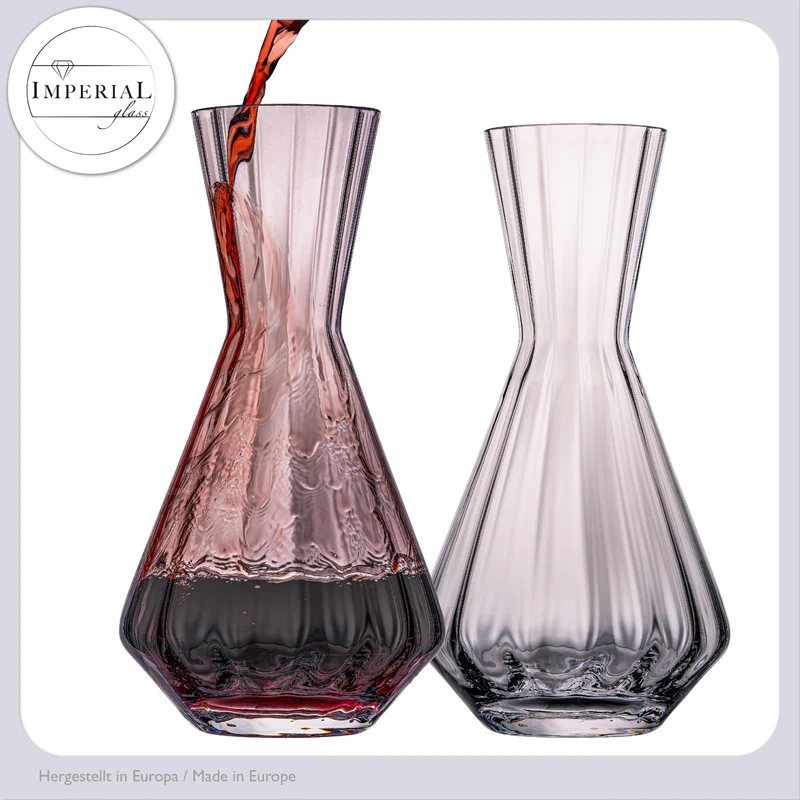 IMPERIAL glass Weindekanter 1200ml 2er Set handgefertigte Karaffe aus Crystalline Glas mit gewellter Optik "Cali/London"
