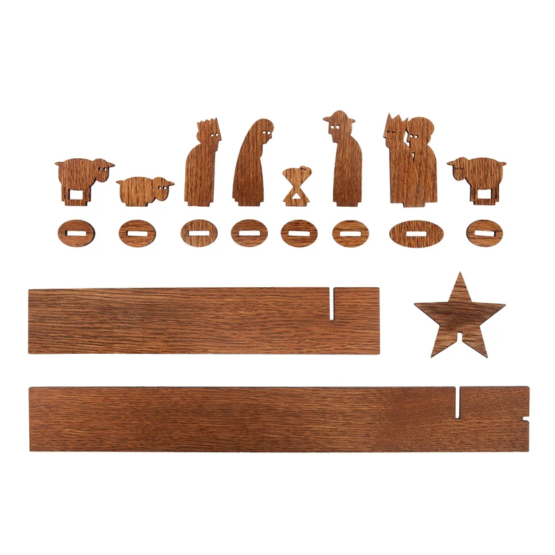 Moderne Holzkrippe ‘Einfach Weihnachten’ | 10-teilig | Eiche furniert | zum Zusammenstecken | Made in Germany